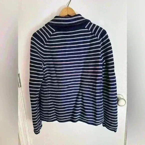 Button up knit striped blue collared cardigan by Coldwater Creek size small or 8 - Picture 7 of 16